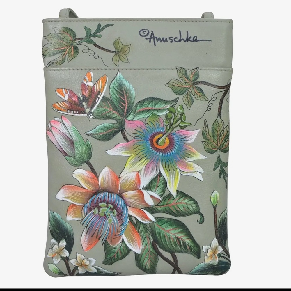 Anuschka Floral Mini Double Zip Crossbody Bag NWT - Picture 2 of 6